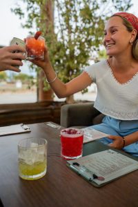 Sunset Cocktails & Dinner Vibes | Mutts Café Exmouth Cocktails at sunset ready for dinner at Mutts Café Exmouth